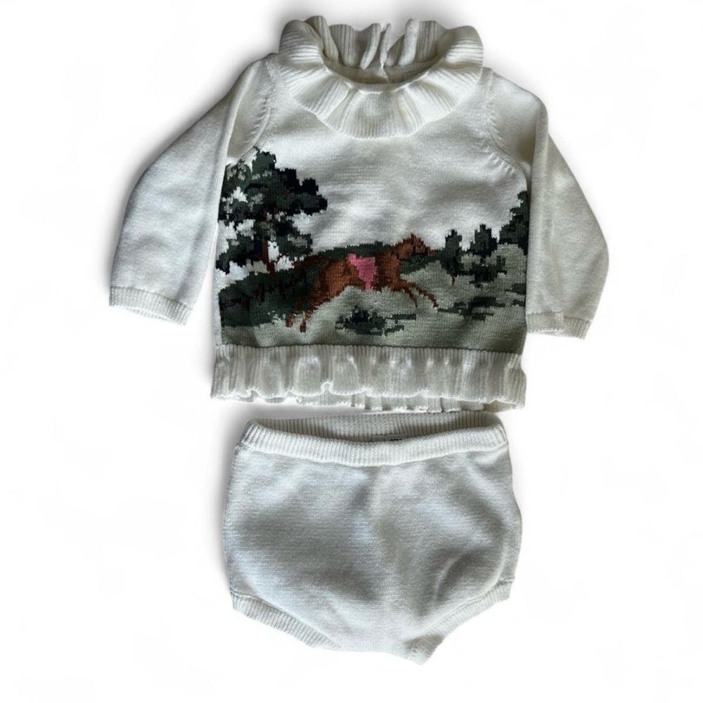 Janie and Jack White Knit Two-Piece Set with Horse Motif